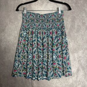 Artisan Ny Blue Black Smocked Skater Mini Skirt